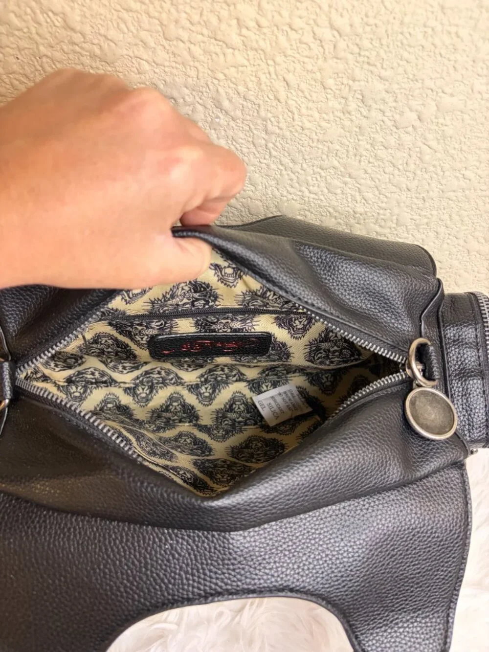 Ed Hardy Love Heart Tattoo Leopard Shoulder Satchel Purse Bag Black Red NWT